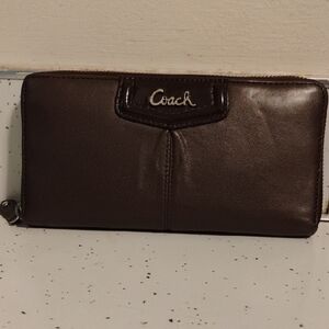 Coach Dark Brown Leather Zip Wallet